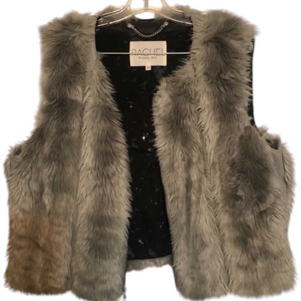 Rachel Roy size XL black & gray faux fur vest zip front - Picture 4 of 10